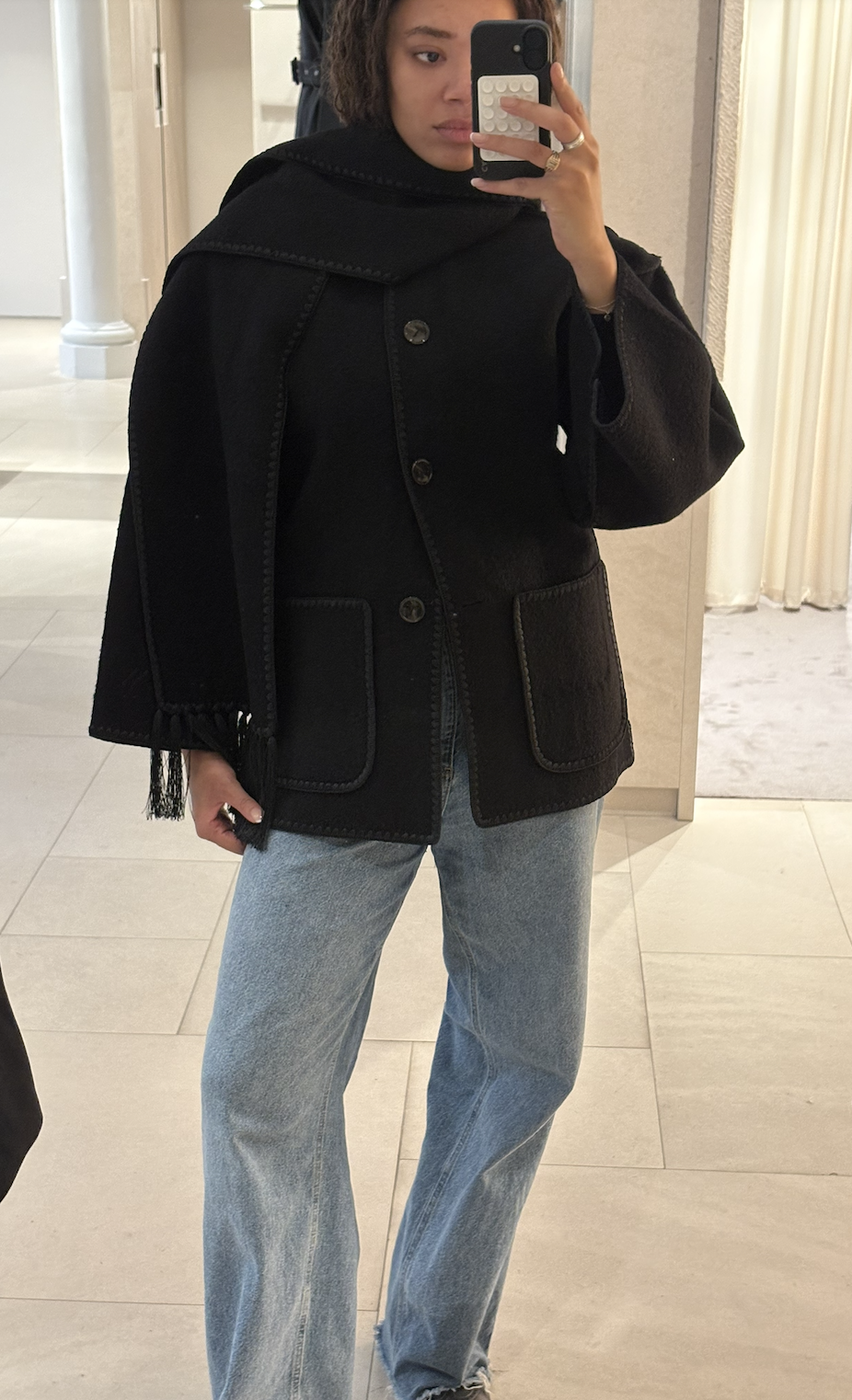 Embroidered Scarf Jacket Dark Grey Mélange