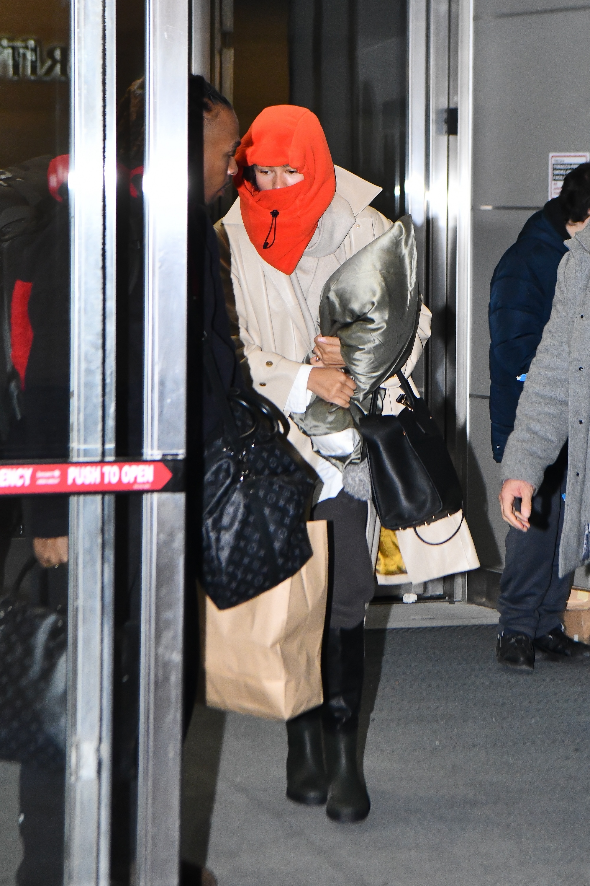 Zendaya broke her street style hiatus in a bright orange balaclava