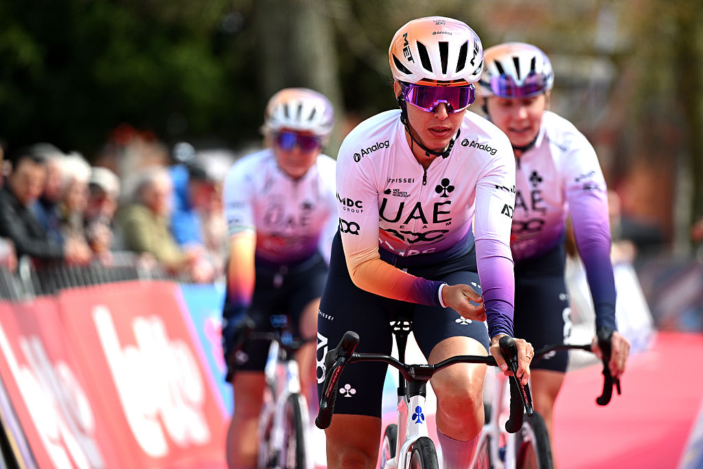 WEVELGEM, BELGIUM - MARCH 29: Eleonora Camilla Gasparrini of Italy and UAE Team ADQ prior to the 13th In Flanders Fields - From Middelkerke to Wevelgem 2026 - Women&amp;amp;apos;s Elite a 135.2km one day race from Wevelgem to Wevelgem / #UCIWWT / on March 29, 2026 in Wevelgem, Belgium. (Photo by Luc Claessen/Getty Images)