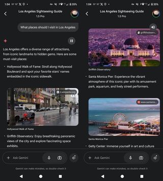 Gemini with suggestions for places to visit in L.A.