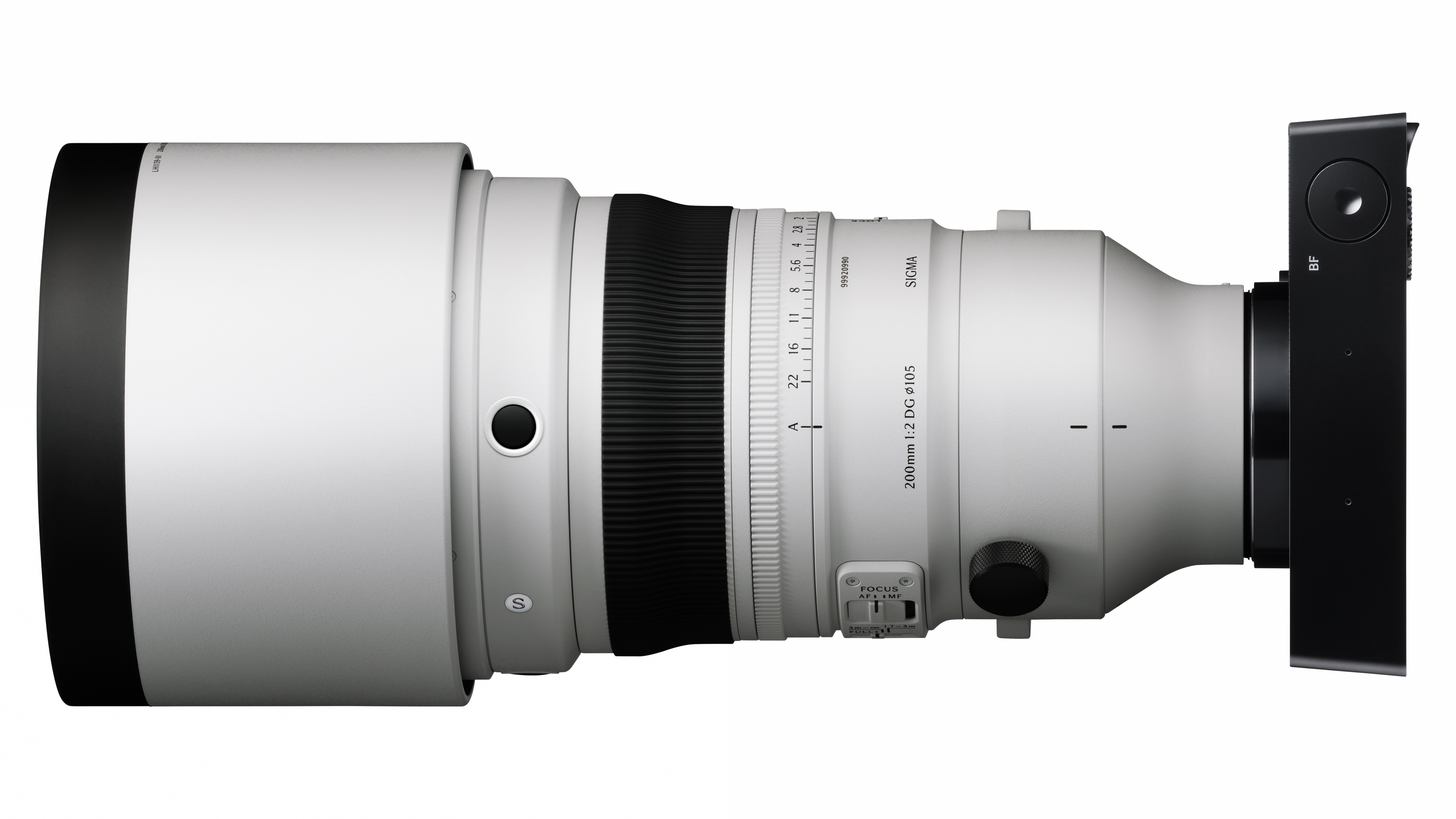 Sigma 200mm f/2 DG OS | Sports on a white background attached to a sigma bf