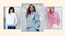 three models wearing embroidered shirts