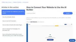 10Web's help center webpage, specifically referencing AI Website Builder