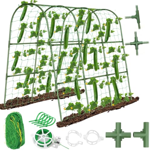 Tetutor Cucumber Trellis for Raised Bed, Garden Arch Trellis for Climbing Plants Outdoor, Metal Garden Trellis for Vegetables, Cucumber Trellis for Tomato, Bean, Pea, Grape, Plant, Squash
