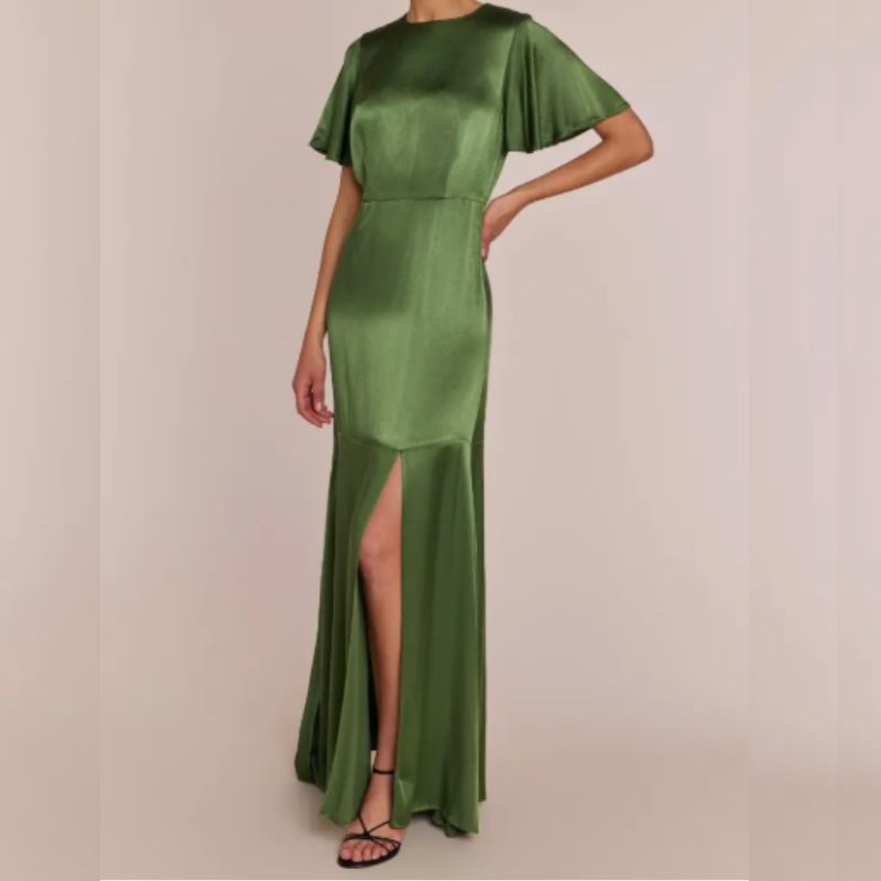 slit bias cut satin dress