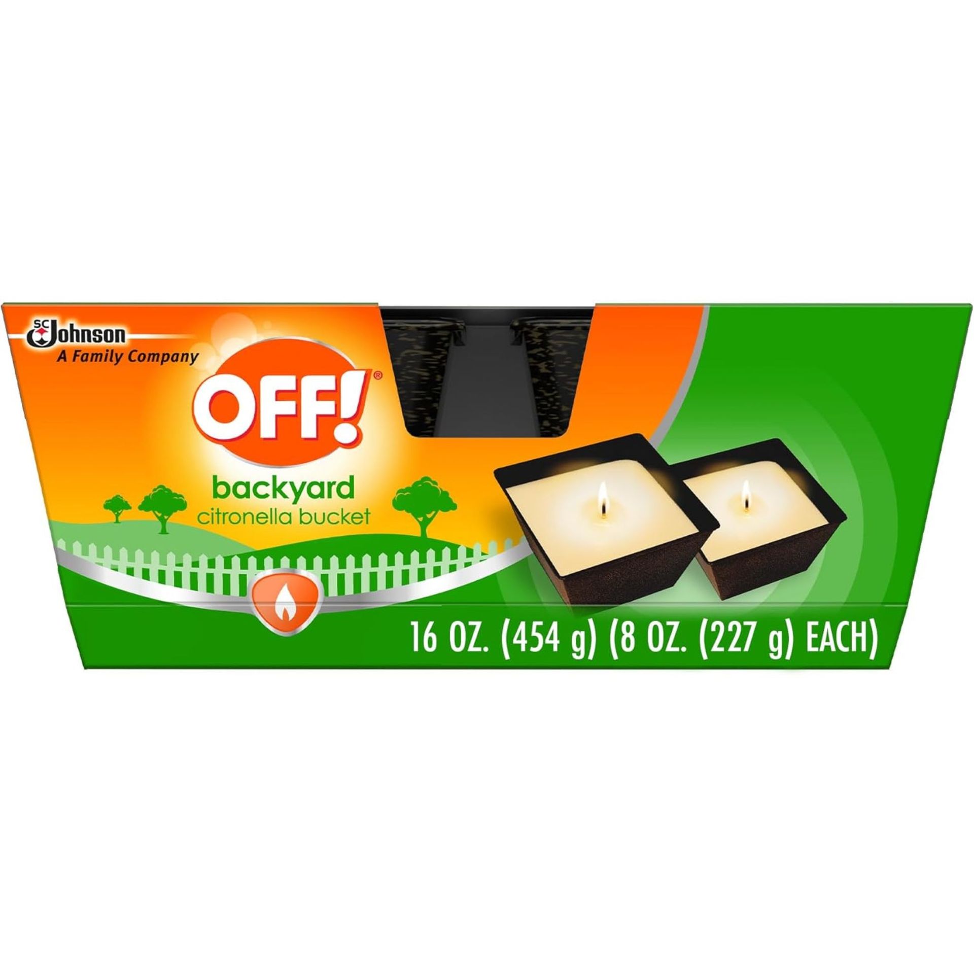 A yellow and green packet of citronella candles