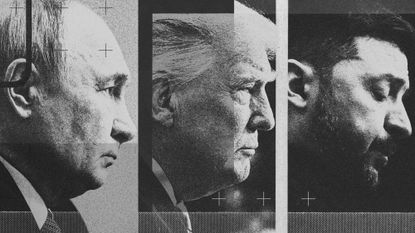 Photo collage illustration of Vladimir Putin, Donald Trump and Volodymyr Zelenskyy