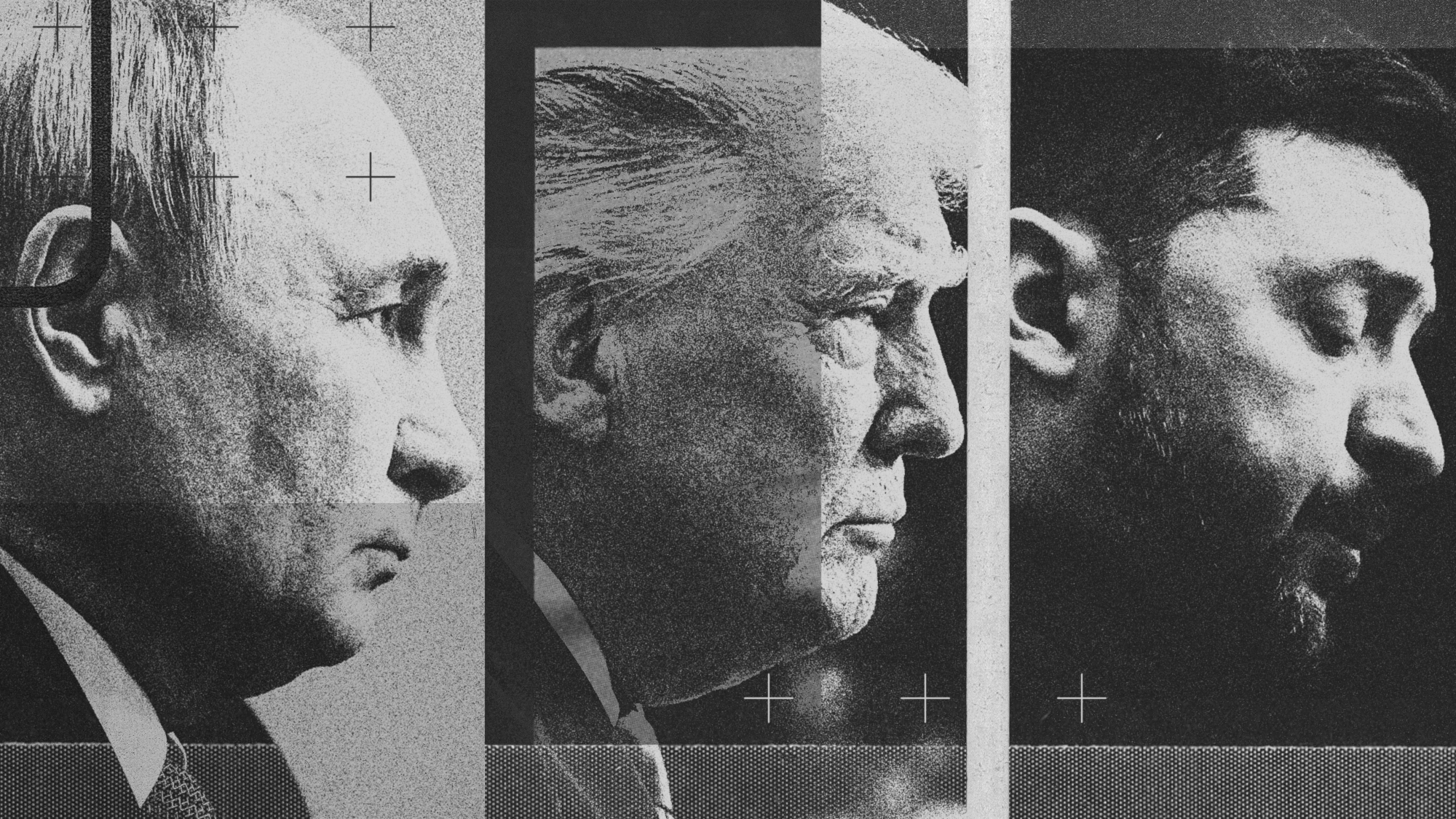 Photo collage illustration of Vladimir Putin, Donald Trump and Volodymyr Zelenskyy
