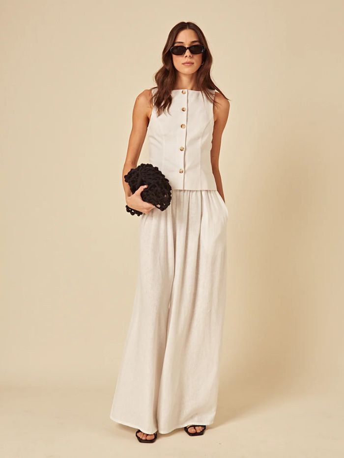 Nobody's Child White Linen-blend Jerrow Wide Leg Trousers