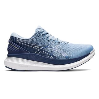 sustainable trainers in blue and white from asics