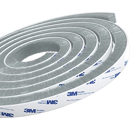 Tapel Brush Weather Stripping With 3m 9448 - Super Strength Sealant Thermal Insulation, Noise &amp;amp; Dust Reduction - Draught Excluder Sealing Strip for Window, Doors, Garage - 5m(l) X 9mm(w) X 15mm(t)