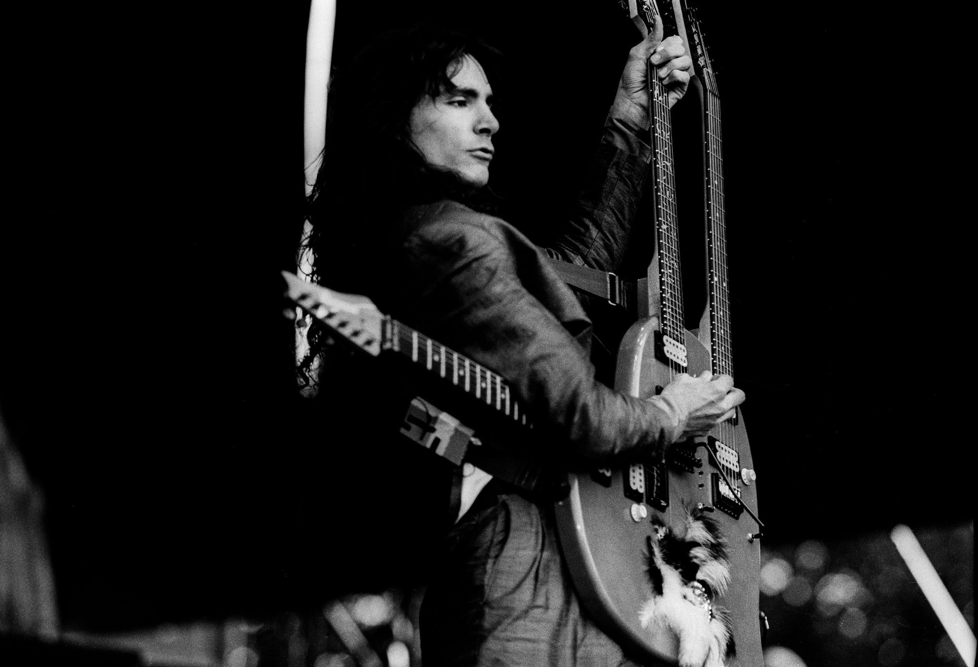 Steve Vai performs with David Lee Roth at the Monsters of Rock festival in Tilburg, Netherlands on September 4, 1988
