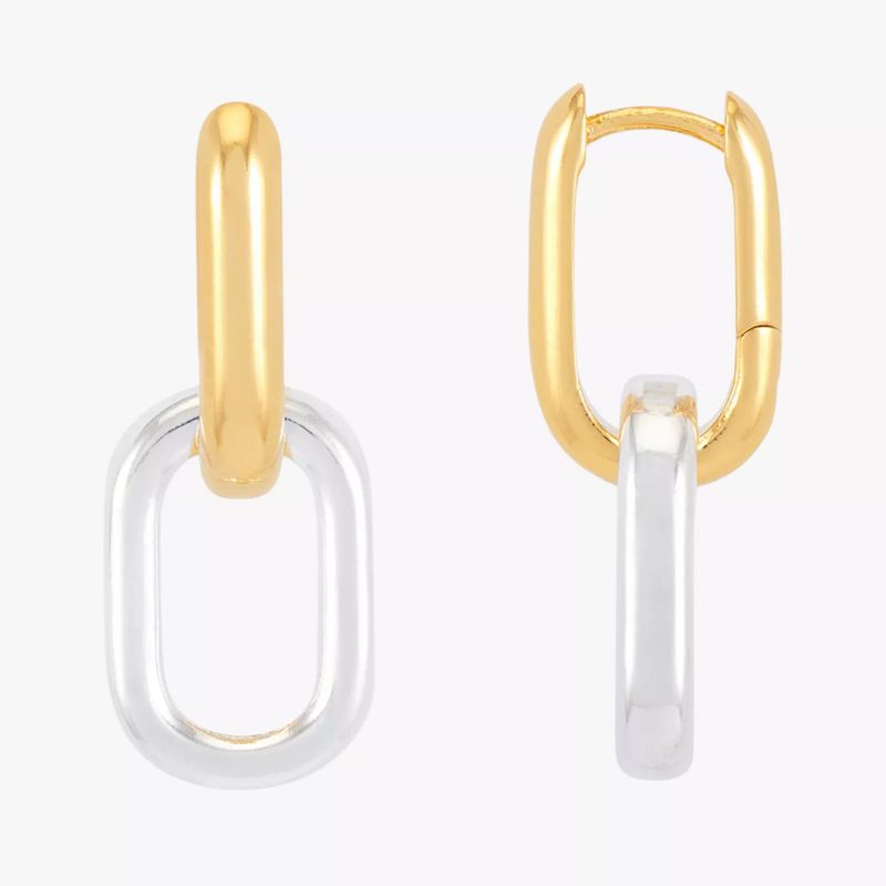 A cutout of silver and gold hoops