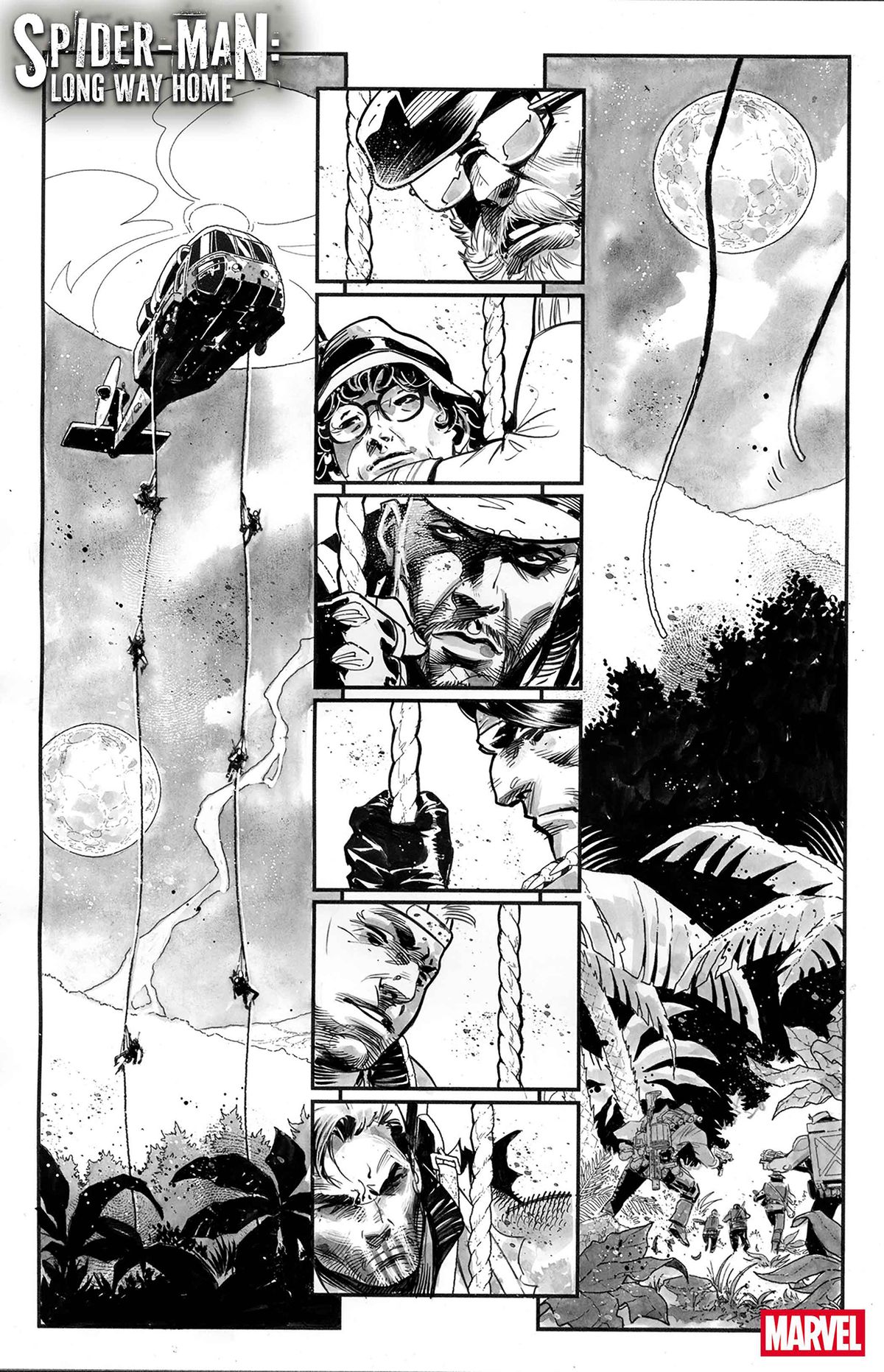 Punisher and his squad dropping from a helicopter
