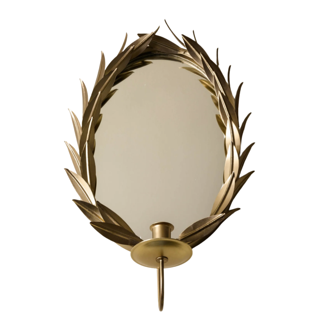 Gilded Wreath Mirrored Wall Sconce