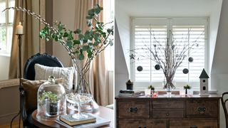 Christmas decorating ideas with vases filled with seasonal foliage