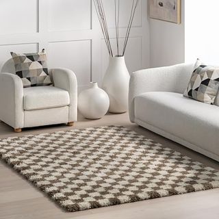 Nuloom Adelaide Plaid 7x9 Shag-Teppich für Wohnzimmer, Schlafzimmer, Esszimmer, Babyzimmer, Beige/Braun