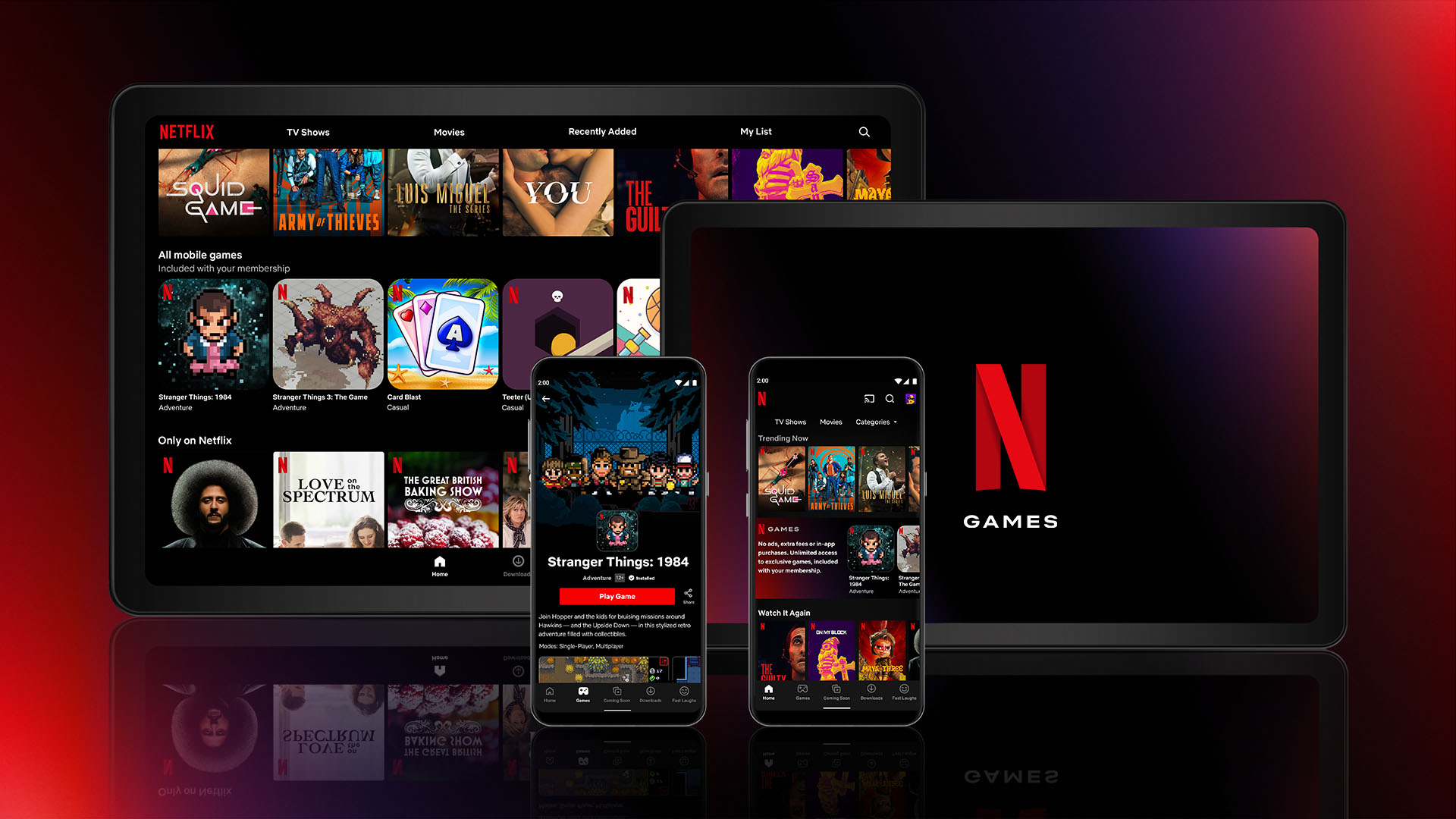 Разнообразие устройств, на которых запущены разнообразные игры Netflix.