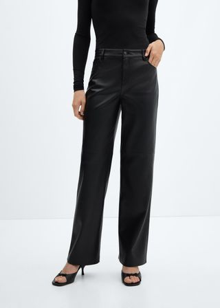 Mid-Rise Leather Effect Trousers