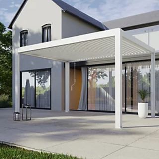 white pergola frame with louvred roof