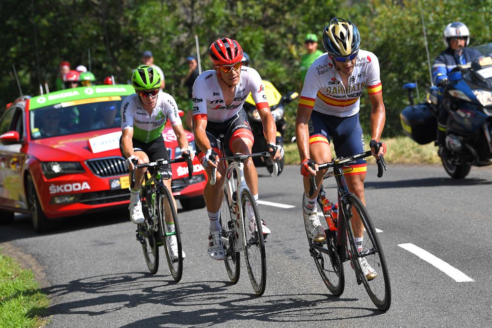 Stuyven, Izagirre and Slagter near the end of stage 14 at the Toour de France