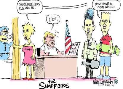 Political cartoon U.S. Trump Ivanka Trump Donald Trump Jr. Eric Trump The Simpsons The Sopranos Russia investigation Robert Mueller
