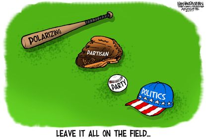 Political cartoon U.S. Congress baseball shooting America unity