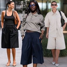 collage of women wearing culottes