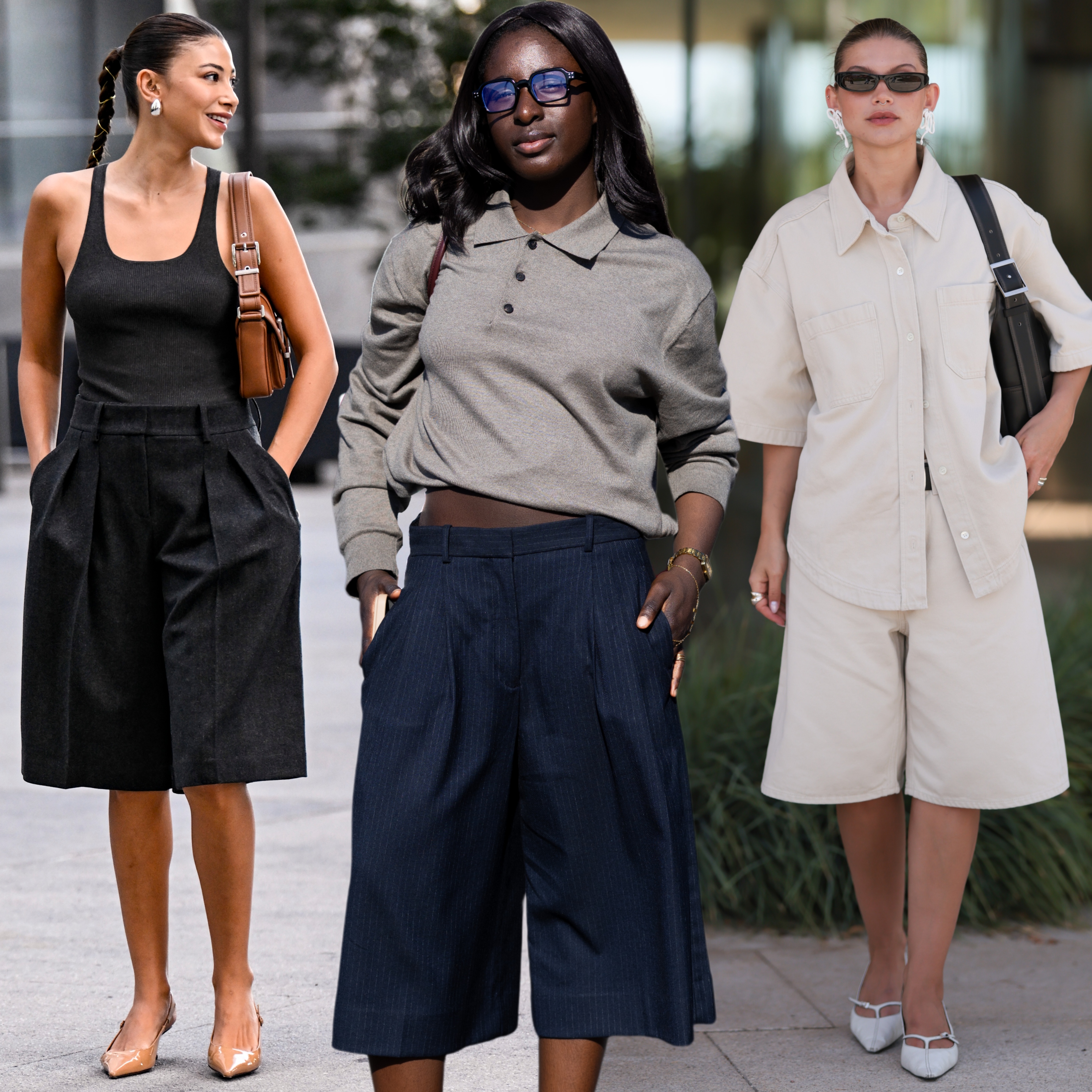 collage of women wearing culottes