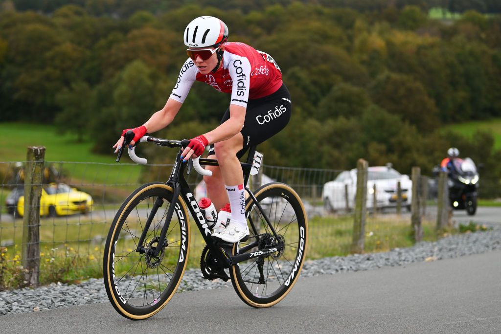 ASSEN NETHERLANDS OCTOBER 09 Martina Alzini of Italy and Cofidis Women Team competes during the 26th Simac Ladies Tour 2024 Stage 2 a 1548km stage from Coevorden to Assen on October 09 2024 in Assen Netherlands Photo by Luc ClaessenGetty Images