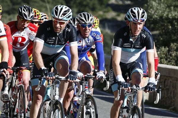 Jens Voigt and Andy Schleck (Leopard Trek) stay out of trouble in Trofeo Deia