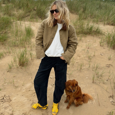 Lucy Williams wears a colourful trainer outfit.