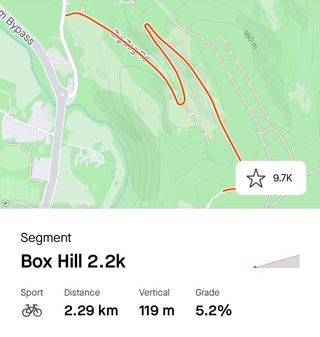 Strava segment for Box Hill in Surrey