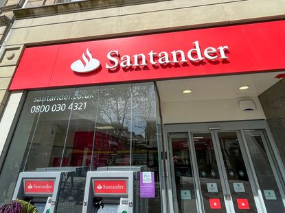 Santander bank is seen in London 22 April 2022.