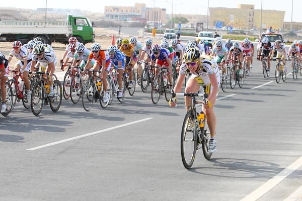 Columbia - HTC Women's Emilia Fahlin winds up the pace with 3km to go.