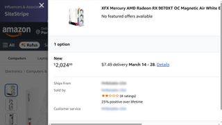 screenshot of AMD RX 9070XT listing on Amazon listed at more than $2,000