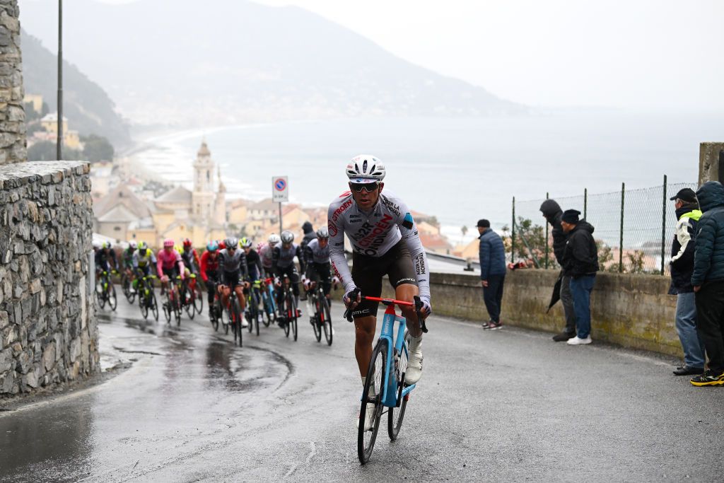 LAIGUEGLIA ITALY MARCH 01 Benoit Cosnefroy of France and Ag2R Citroen Team competes during the 60th Trofeo Laigueglia 2023 a 2013km one day race in Laigueglia TrofeoLaigueglia on March 01 2023 in Laigueglia Italy Photo by Dario BelingheriGetty Images