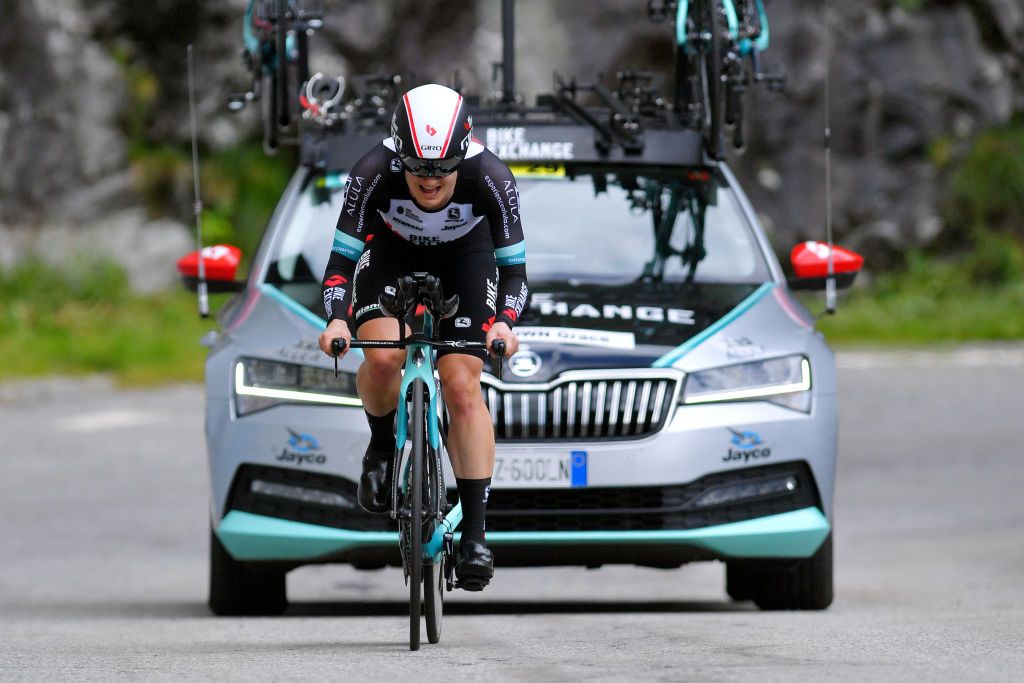 CASCATE DEL TOCE ITALY JULY 05 Grace Brown of Australia and Team BikeExchange during the 32nd Giro dItalia Internazionale Femminile 2021 Stage 4 a 112km Individual Time Trial from Fondovalle to Cascate Del Toce 1714m ITT GiroDonne UCIWWT on July 05 2021 in Cascate Del Toce Italy Photo by Luc ClaessenGetty Images