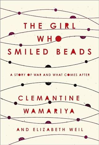 The Girl Who Smiled Beads book cover with a cream background and lines with circles on them like beads