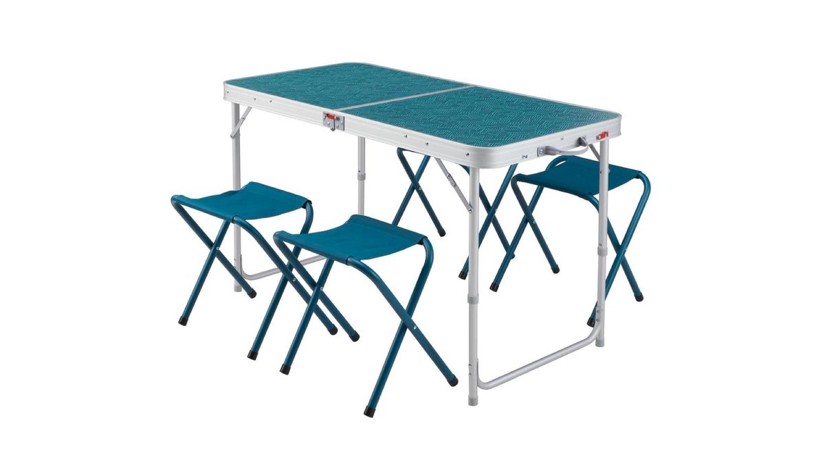 Decathlon Folding Camping Table review: a competitively priced table with four small stools included