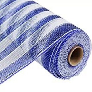 Blue mesh ribbon with white stripes