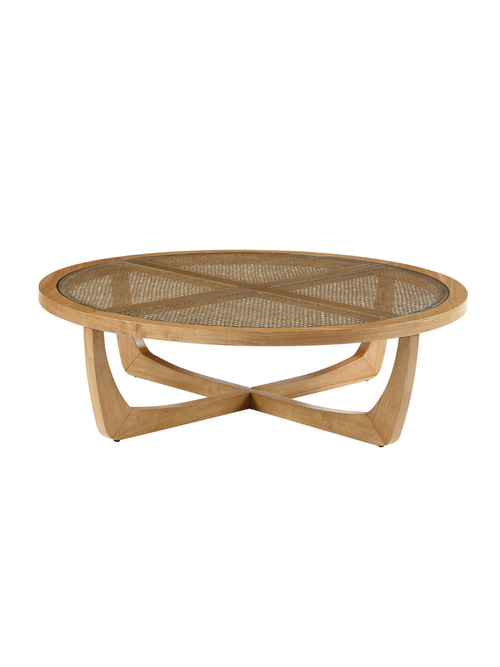 Round Rattan & Glass Coffee Table With Solid Wood Frame