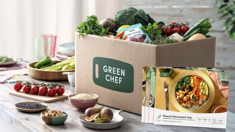 Green Chef recipe box in kitchen