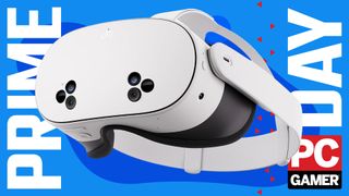 The Quest 3S headset on a blue Prime Day banner with the PC Gamer logo.