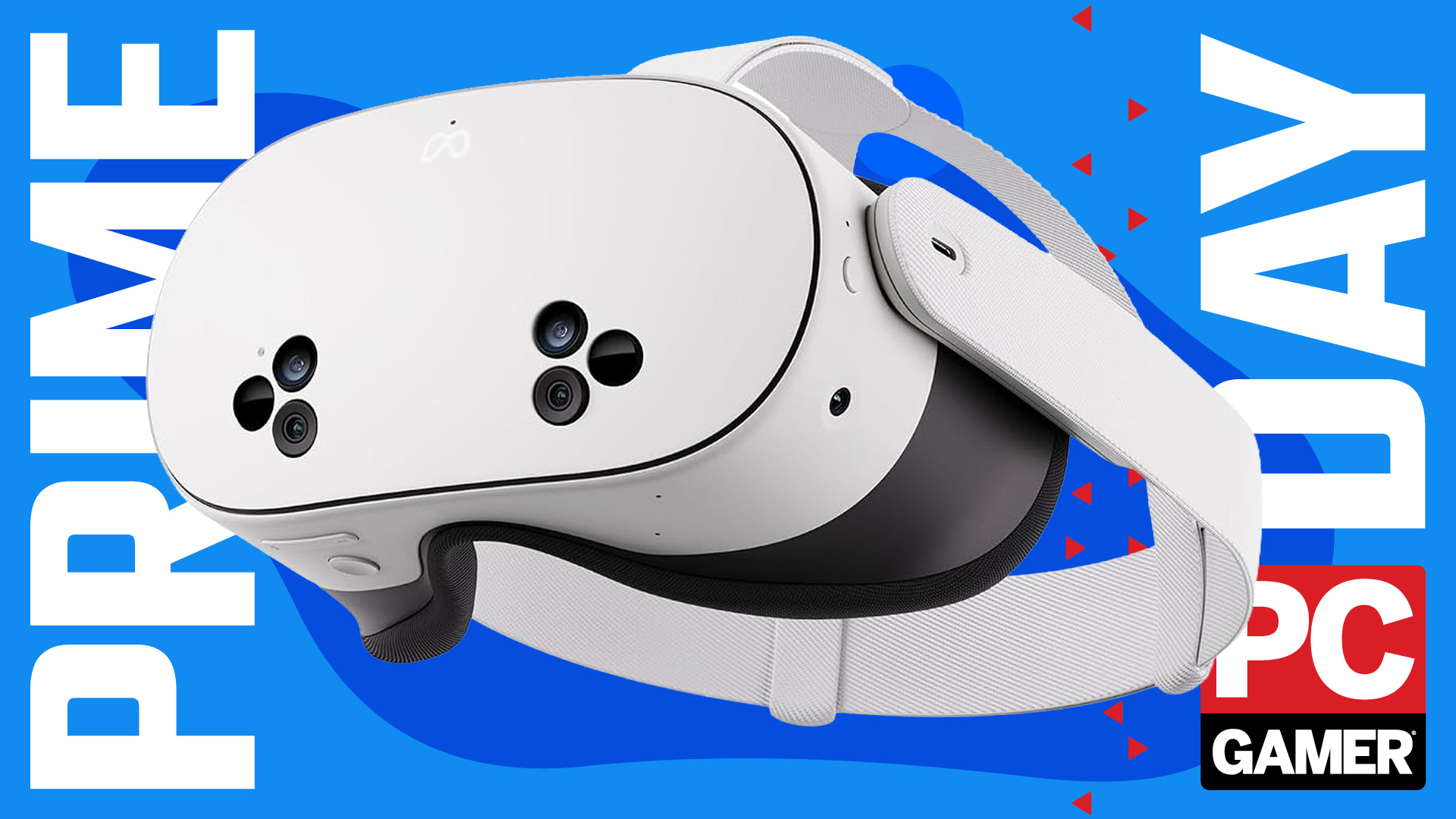 The Quest 3S headset on a blue Prime Day banner with the PC Gamer logo.