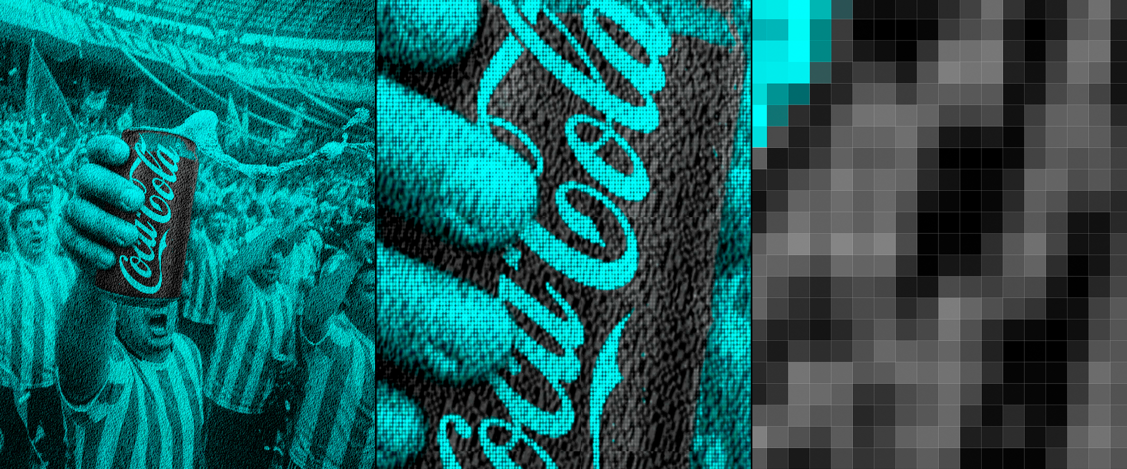 Coca-Cola optical illusion advert with a billboard showing a blue Coca-cola can that looks red