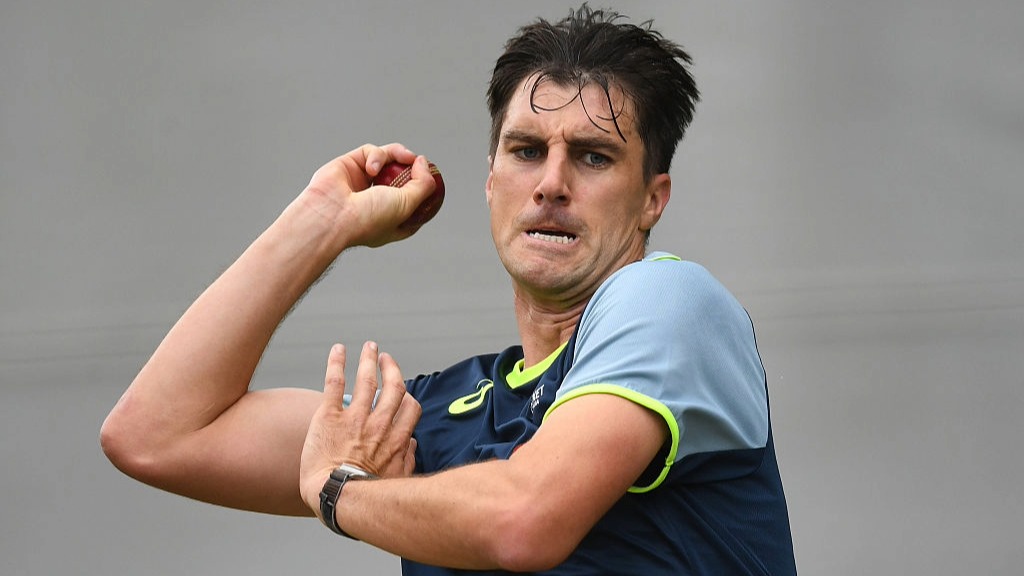 Australia cricket captain Pat Cummins bowls a ball during practice for the 3rd Ashes Test against England in Adelaide.