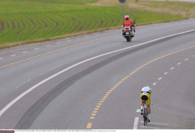 Tony Martin (Omega Pharma-Quick Step) has the road to himself