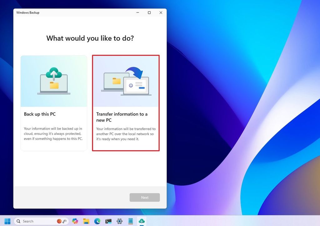 Windows Backup Transfer information to a new PC