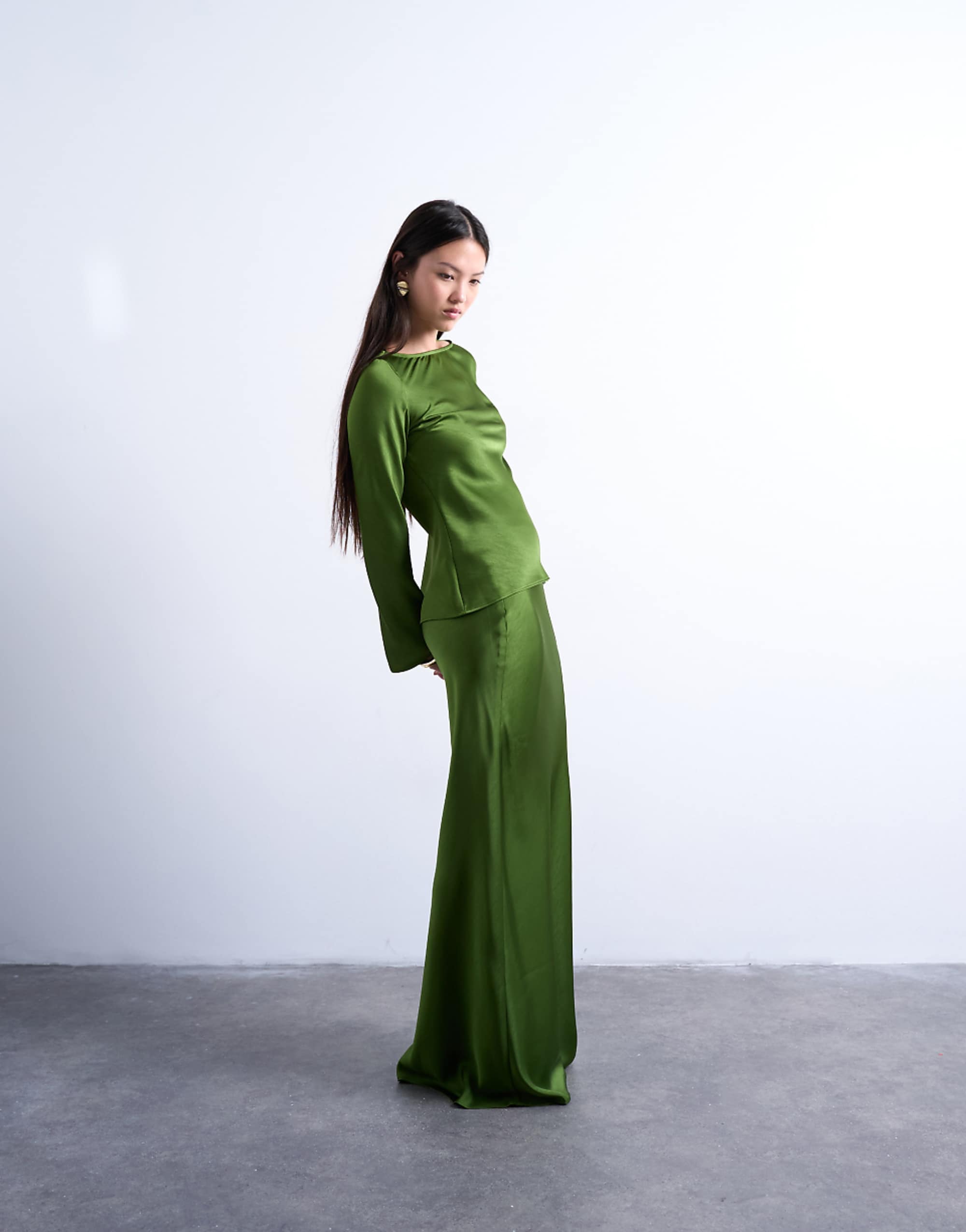 Topshop Flood Length Maxi Bias Skirt in Green